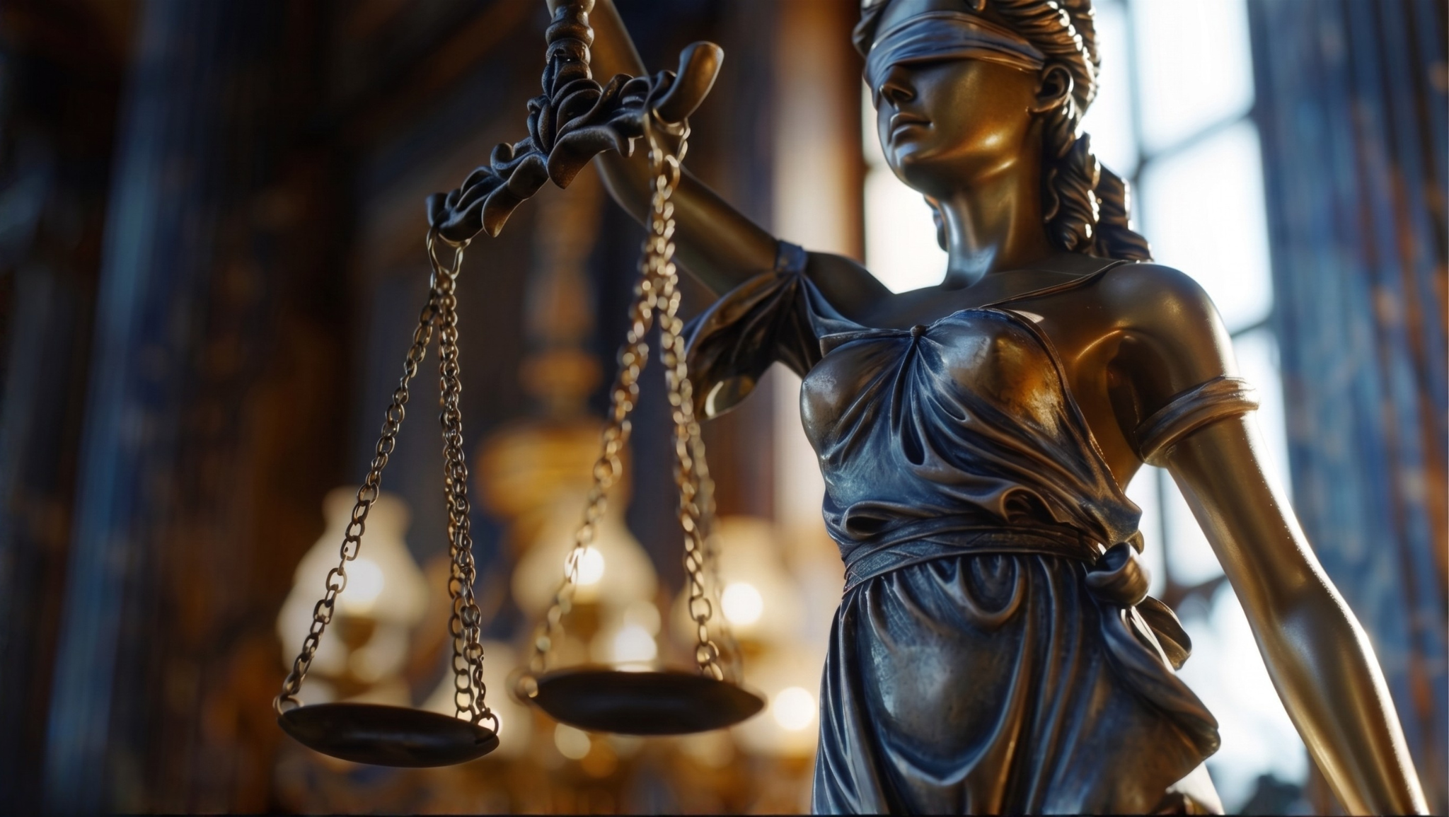 Estátua da Justiça iluminada